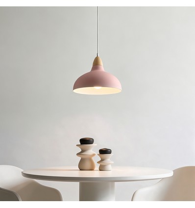 BIRK Pink Ø24cm pendel - E27 fatning, 2m ledning, Metal / Træ