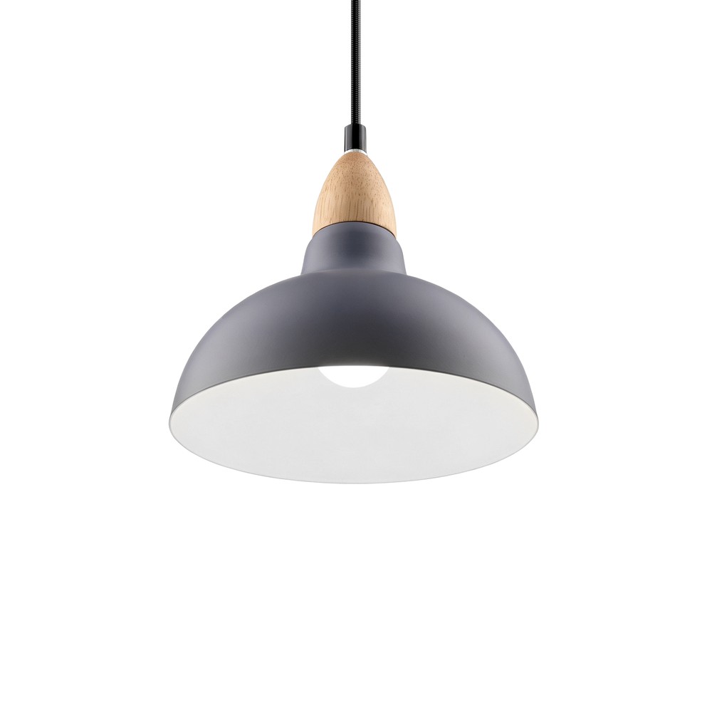 BIRK gråblå Ø24cm pendel - E27 fatning, 2m ledning, Metal / Træ
