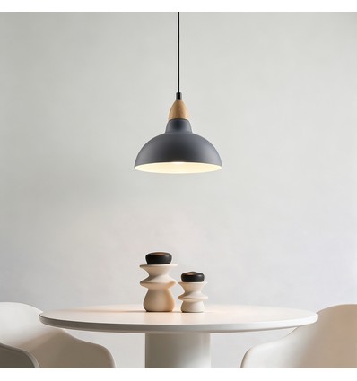 BIRK Blå Ø24cm pendel - E27 fatning, 2m ledning, Metal / Træ