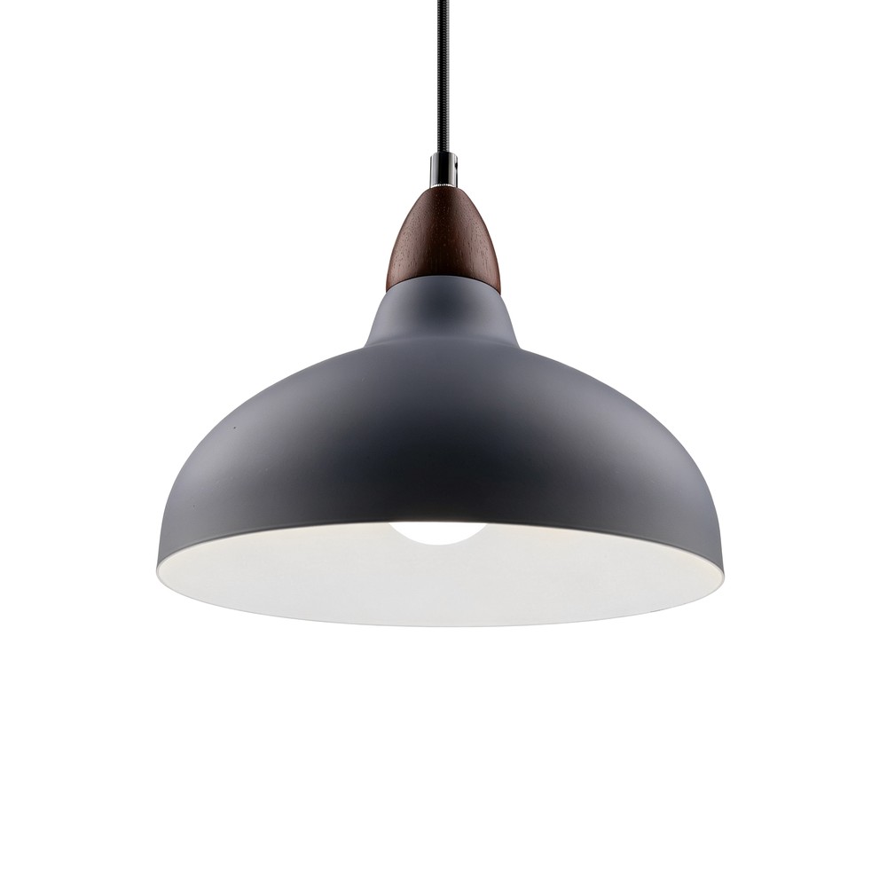BIRK Grå Ø24cm pendel - E27 fatning, 2m ledning, Metal / Træ
