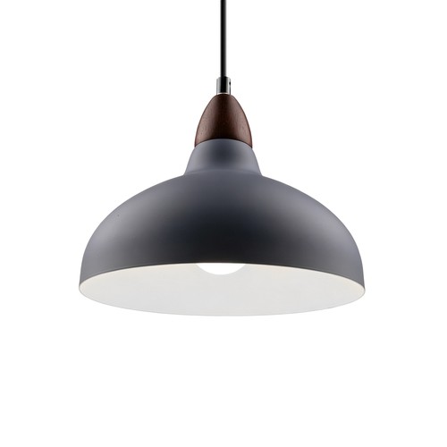 BIRK Grå Ø24cm pendel - E27 fatning, 2m ledning, Metal / Træ