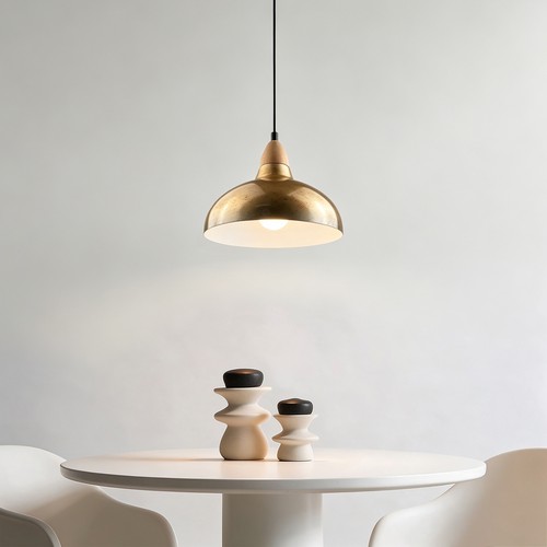 BIRK Messing Ø19cm pendel - E27 fatning, 2m ledning, Metal / Træ