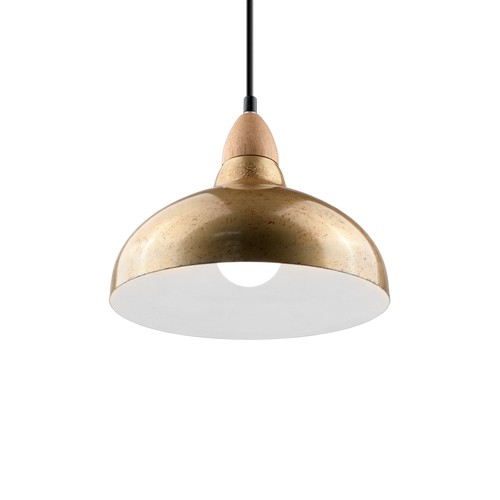 BIRK Børstet messing Ø24cm pendel - E27 fatning, 2m ledning, Metal / Træ