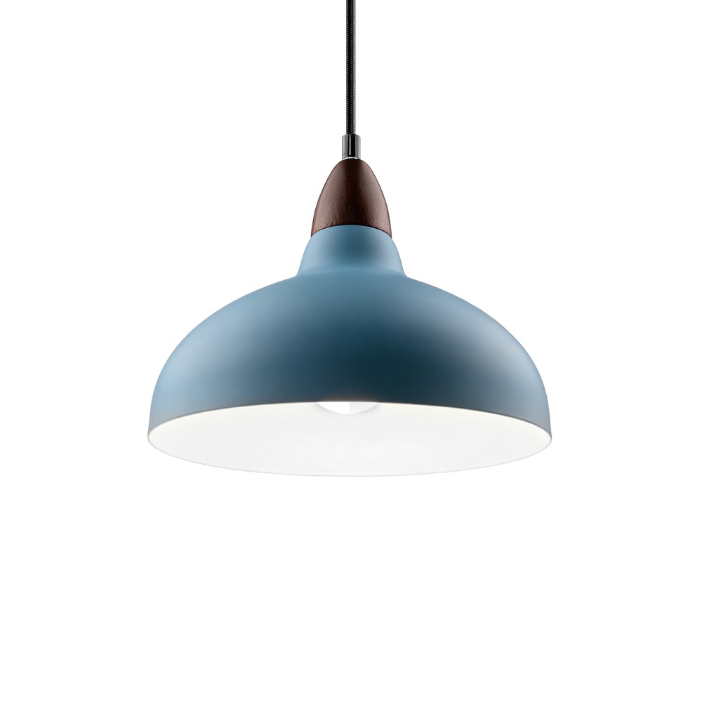 BIRK Petrolumsblå Ø19cm pendel - E27 fatning, 2m ledning, Metal / Træ