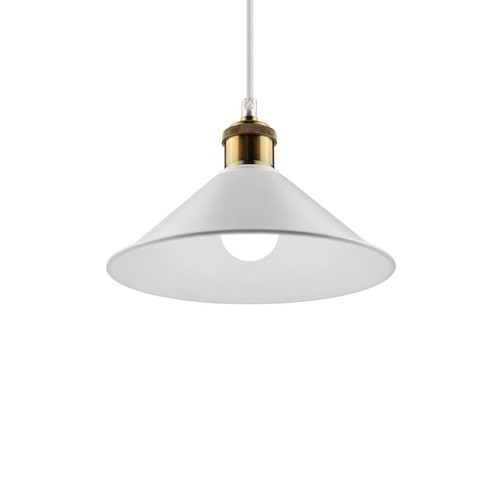 MOKKA Hvid Ø22cm pendel/cafe-pendel - E27 fatning, 2m ledning, Hvid/messing