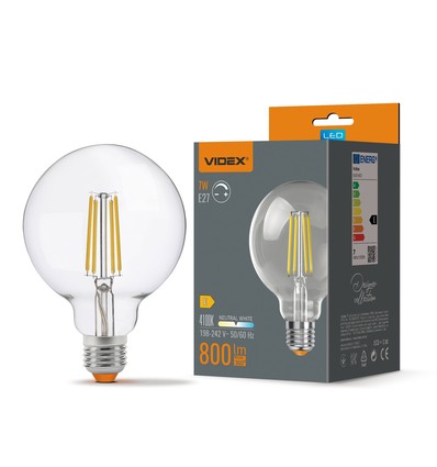 E27 7W LED filament pære - G95, neutral hvid