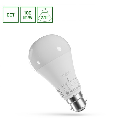 B22 10W LED pære - 5CCT, GLS, 5 lyskulører i én pære