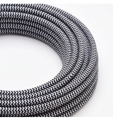 5m Stofledning 2x0.75 mm², tekstil - 230V, Sort/hvid stribet