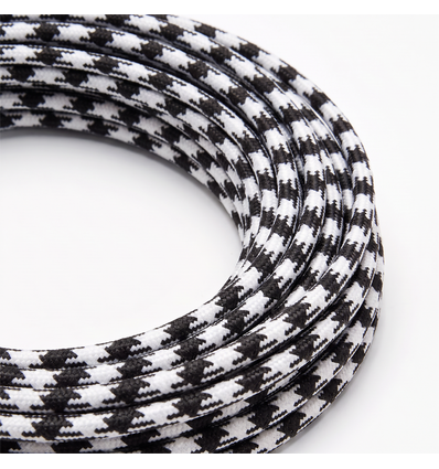 5m Stofledning 2x0.75 mm², tekstil - 230V, Sort/hvid tern