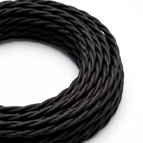 5m Stofledning 2x0.75 mm², tekstil - 230V, Sort twistet