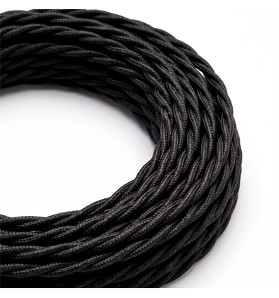 5m Stofledning 2x0.75 mm², tekstil - 230V, Sort twistet