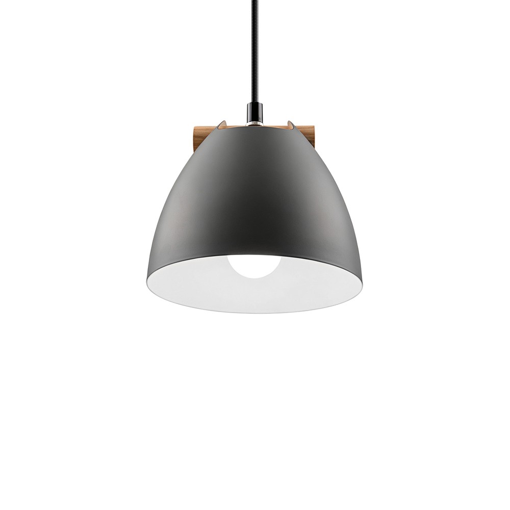 Grå Ø16cm pendel - E27 fatning, 2m ledning, Metal / Træ