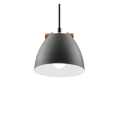 Grå Ø16cm pendel - E27 fatning, 2m ledning, Metal / Træ