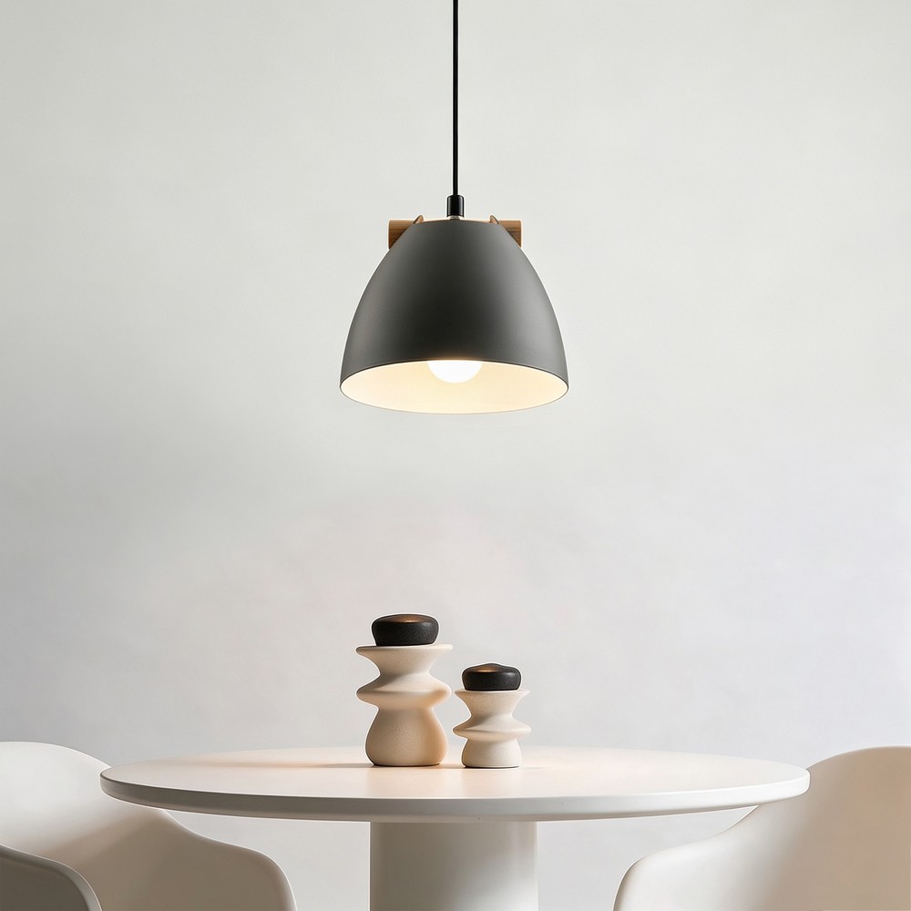 Grå Ø16cm pendel - E27 fatning, 2m ledning, Metal / Træ