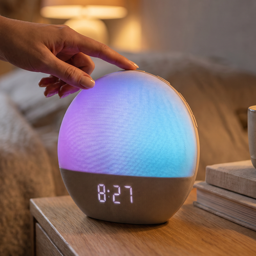 Wake-up Light Vækkeur, Solopgangseffekt - Bluetooth 5.3 højttaler, Sovelyde, Dæmpbar