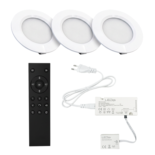 3 stk. Reco68 møbelspot dæmpbar, mat hvid - Vælg RF/WiFi/Zigbee strømforsyning (fjernbetj. medfølger)