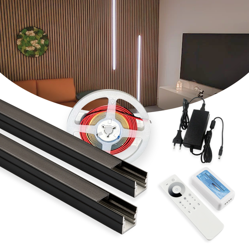 120cm LED Akustikpanel-sæt, sort - 2 stk. Enkeltfarvet LED strips m. 60W strømforsyning - WiFi eller RF
