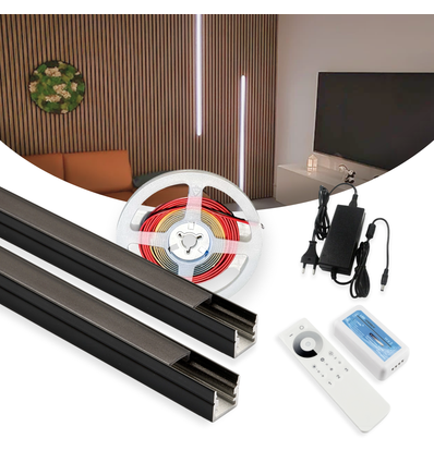 120cm LED Akustikpanel-sæt, sort - 2 stk. Enkeltfarvet LED strips m. 60W strømforsyning - WiFi eller RF