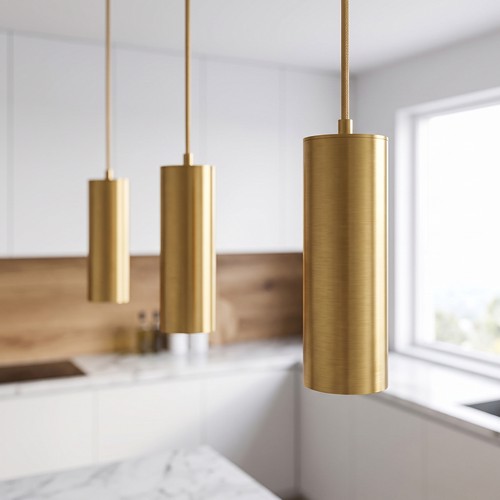 MALM E14 guld cylinder pendel - 2m ledning, med roset, uden lyskilde.