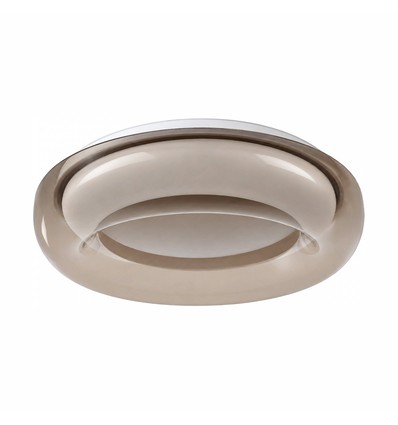 AURA loftslampe, m. fjernbetjening - Røgfarvet glaskant høj, Dæmpbar, Ø40cm, 24W, 3 lyskulører