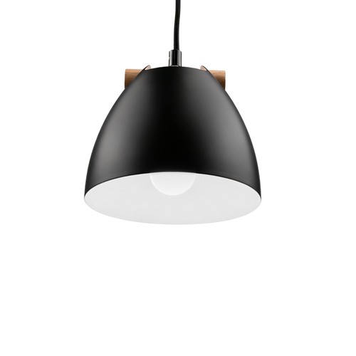 HOLM Sort Ø16cm pendel - E27 fatning, 2m ledning, Metal / Træ