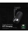 V-Tac 30W 3-faset zoombar skinnespot - CCT, 25°-50°, sort
