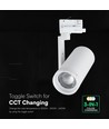 V-Tac 30W 3-faset CCT skinnespot - Zoombar 25°-50°, hvid