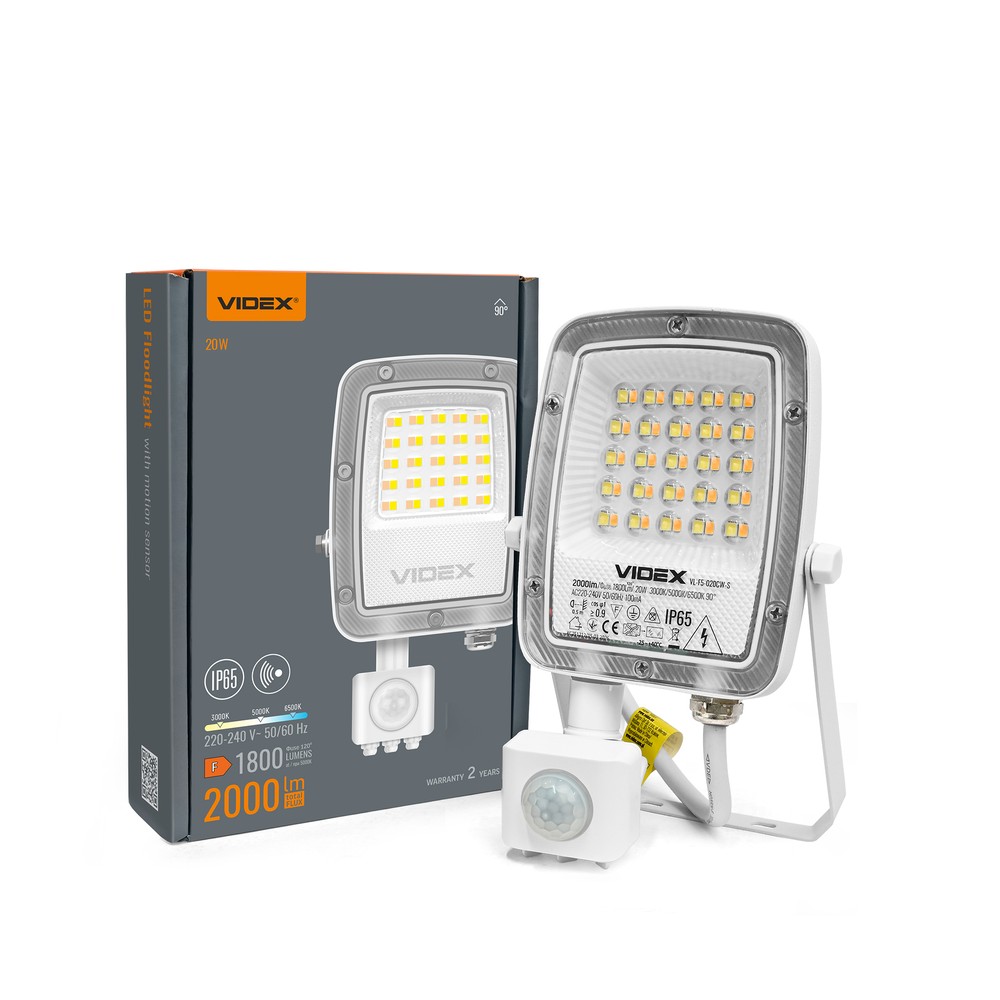 20W LED projektør med sensor - PIR, CCT - Kulør : Varm