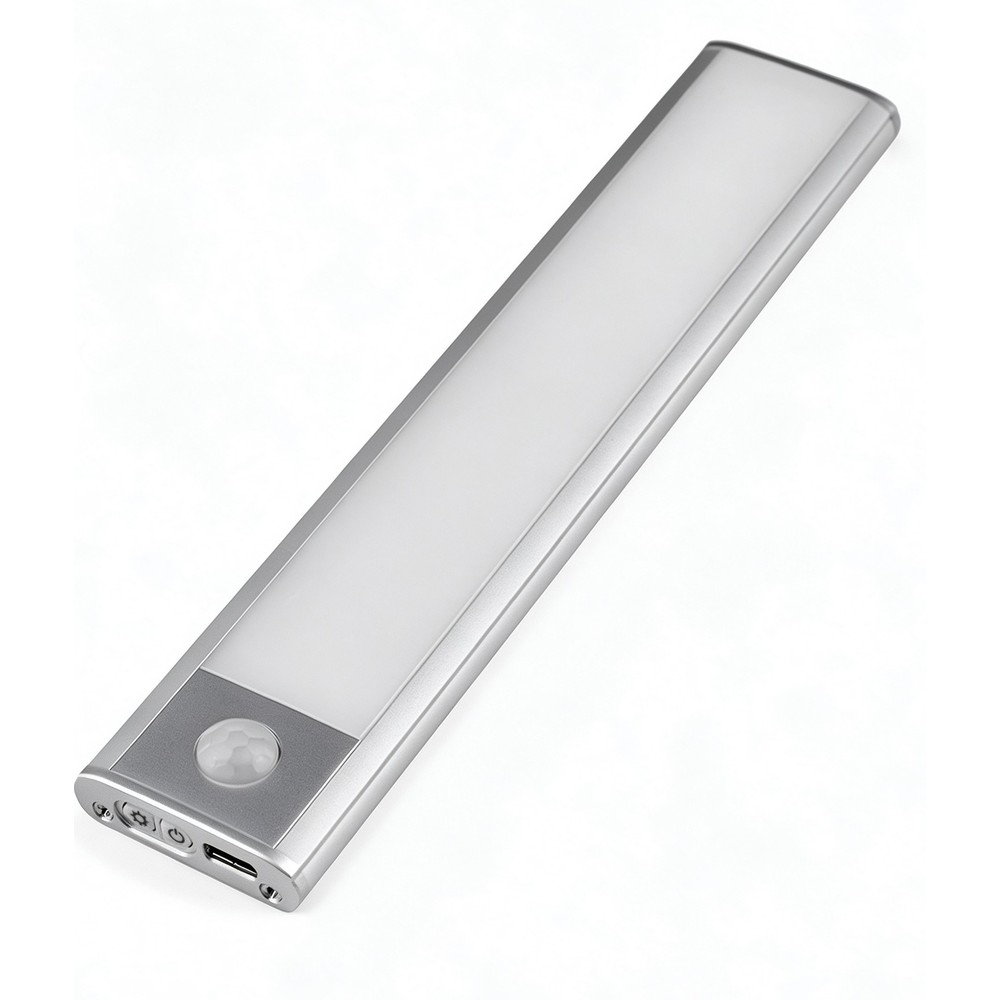 20cm 1,5W LED skabslampe med sensor - Sølv, genopladelig, IP20 - Dæmpbar : Dæmper indbygget, Kulør : 3-i-1