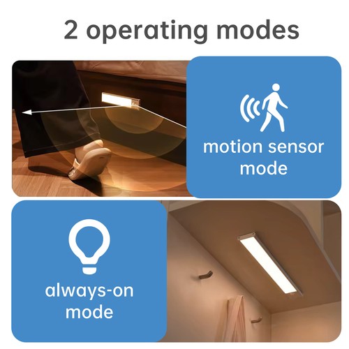 40cm 2W LED skabslampe med sensor - Sølv, genopladelig, IP20