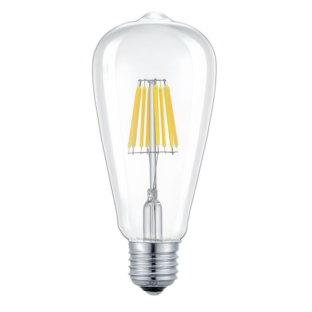E27 6W LED filament pære - ST64, 800lm, klart glas, 2700K, varm hvid - Dæmpbar : Ikke dæmpbar, Kulør : Varm