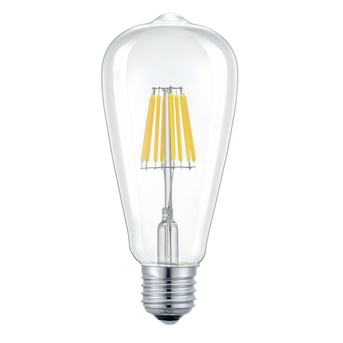 E27 6W LED filament pære - ST64, 800lm, klart glas, 2700K, varm hvid