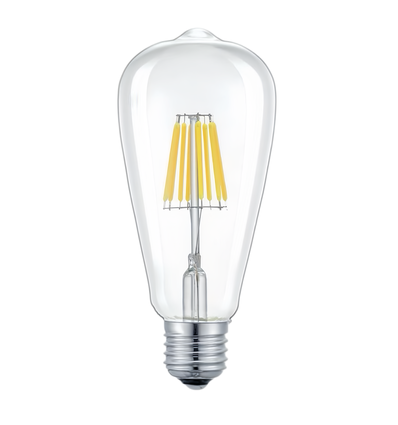 E27 6W LED filament pære - ST64, 800lm, klart glas, 2700K, varm hvid