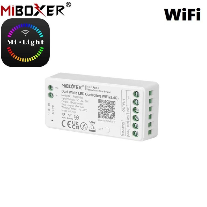 Mi•Light WiFi Controller 12V-24V Til Single Color & CCT LED - 2,4GHz