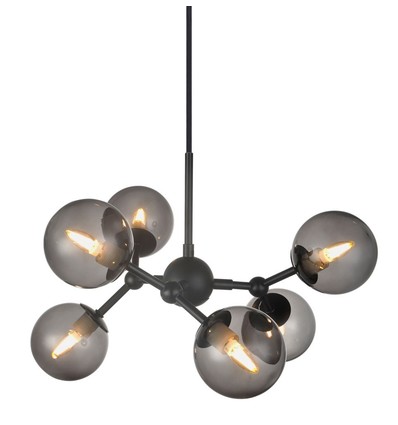 Halo Design - ATOM Chandelier 6L G9 sort/smoke glas