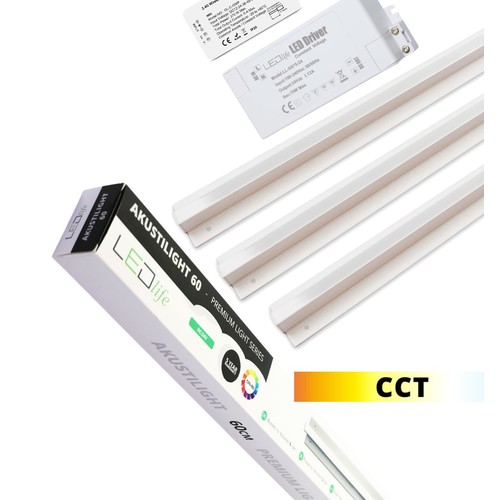 Troldtekt LED Zigbee Skinnesæt 3x60 cm - CCT, Planforsænket, Akustilight inkl. ledninger og driver