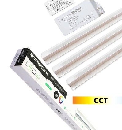 Troldtekt LED Zigbee Skinnesæt 3x60 cm - CCT, Planforsænket, Akustilight inkl. ledninger og driver