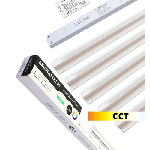 Troldtekt LED Zigbee Skinnesæt 5x90 cm - CCT, Planforsænket, Akustilight inkl. ledninger og driver