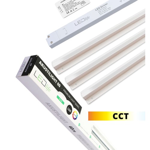 Troldtekt LED Zigbee Skinnesæt 3x90 cm - CCT Planforsænket, Akustilight inkl. ledninger og driver