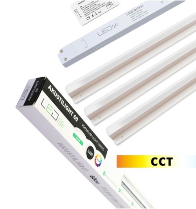 Troldtekt LED Zigbee Skinnesæt 3x90 cm - CCT Planforsænket, Akustilight inkl. ledninger og driver