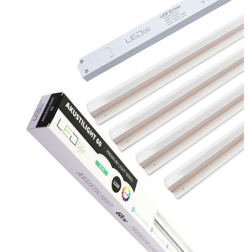 Troldtekt LED skinnesæt 4x120 cm - Planforsænket, Akustilight inkl. ledninger og driver