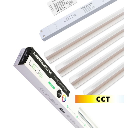 Troldtekt LED Zigbee skinnesæt 4x120 cm - CCT, Planforsænket, Akustilight inkl. ledninger og driver