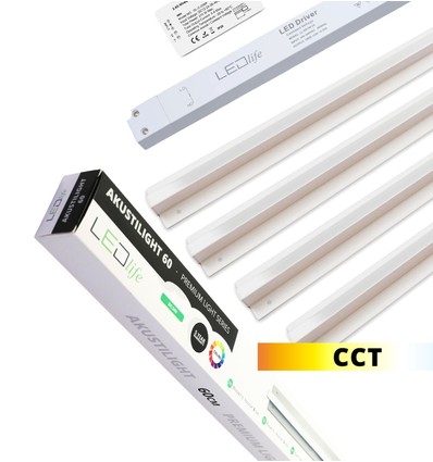 Troldtekt LED Zigbee skinnesæt 4x120 cm - CCT, Planforsænket, Akustilight inkl. ledninger og driver