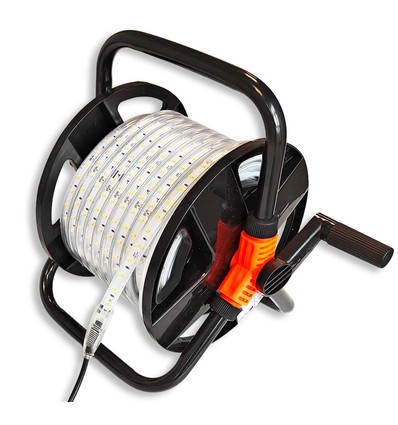 Arbejdslys 25m LED strip på tromle - 230V, IP67, 120 LED/m, 9W/m, 1320 lm/m