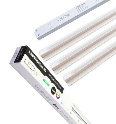 Troldtekt LED dæmpbar skinnesæt 3x60 cm - Planforsænket, Triac dæmpbar, Akustilight inkl. ledninger og driver