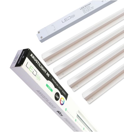 Troldtekt LED dæmpbar skinnesæt 4x120 cm - Planforsænket, Triac dæmpbar, Akustilight inkl. ledninger og driver