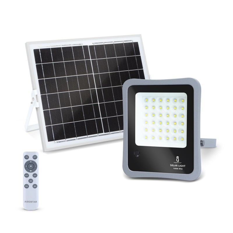 Aigostar LED projektør 100W, IP65 med solcellepanel og fjernbetjening