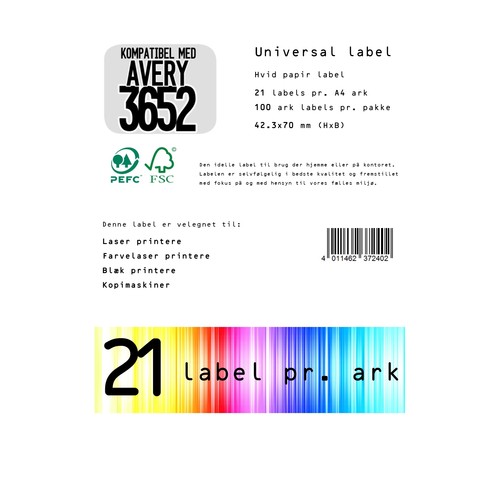 Restsalg: Universal label A4 70 x42,3 21*etiket - kompatibel med Avery 3652