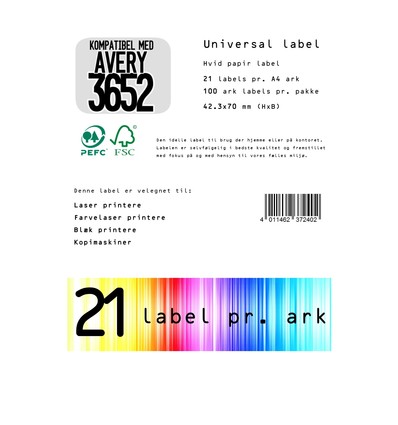 Restsalg: Universal label A4 70 x42,3 21*etiket - kompatibel med Avery 3652