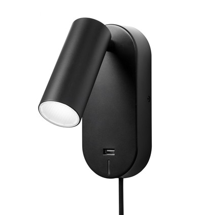 EGO LED Væglampe med USB og Touch dæmp, 4,5W, Nielsen Light - sort